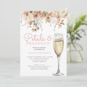 Elegante bloemblaadjes en Prosecco Floral Vrijgeze Kaart (Staand voorkant)