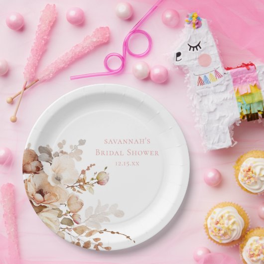 Elegante bloemblaadjes en Prosecco Floral Vrijgeze Papieren Bordje (Feest)