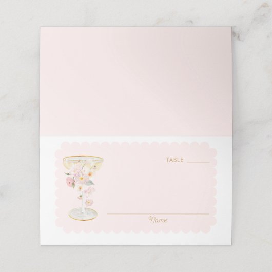 Elegante bloemblaadjes en Prosecco Place Card Plaatskaartje (Buitenkant ongevouwen)