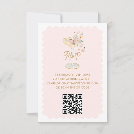Elegante bloemblaadjes en Prosecco QR Code RSVP-ka RSVP Kaartje (Voorkant)