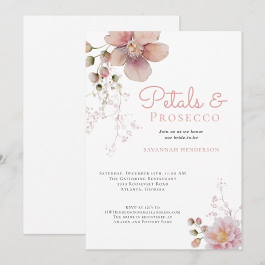 Elegante bloemblaadjes en Prosecco Vrijgezellenfee Kaart (Voorkant / Achterkant)