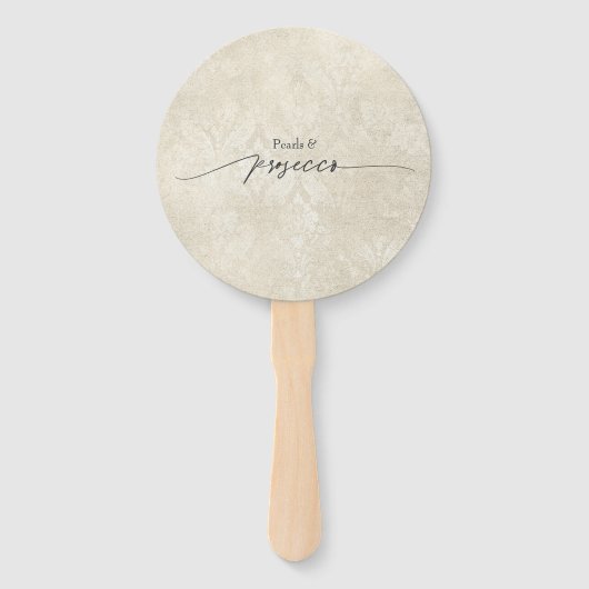 Elegante bloemblaadjes, parels en Prosecco Vrijgez Handwaaier (Achterkant)