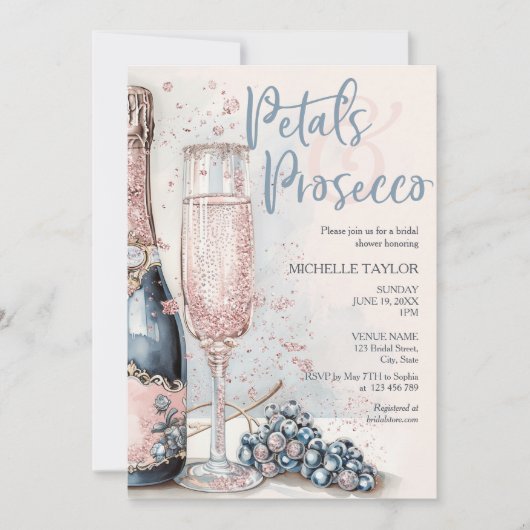 Elegante bloemblaadjes & Prosecco Boho Blush Pink  Kaart (Voorkant)