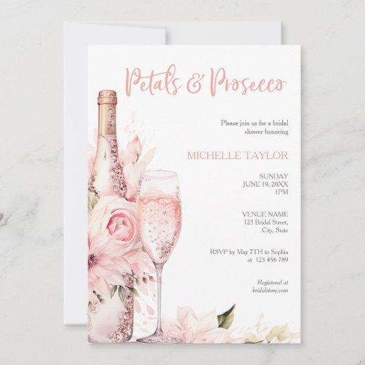 Elegante bloemblaadjes & Prosecco Boho Blush Pink  Kaart (Voorkant)