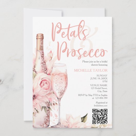 Elegante bloemblaadjes & Prosecco Boho Blush Roze  Kaart (Voorkant)