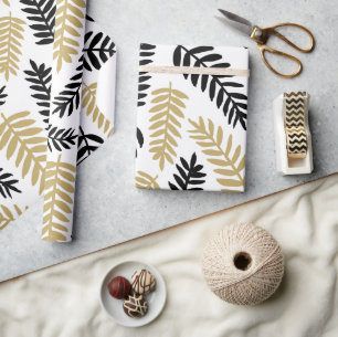 Elegante Bloembladeren Botanisch Patroon op Wit Cadeaupapier