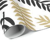 Elegante Bloembladeren Botanisch Patroon op Wit Cadeaupapier (Rol Hoek)
