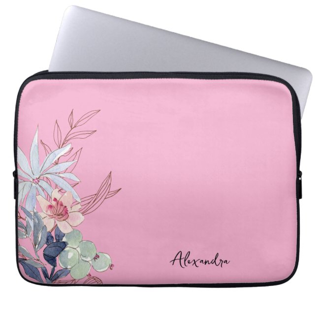 Elegante Bloemblush Roze Abstract Laptop Sleeve (Voorkant)