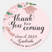 Elegante Bloemblush Roze Afstuderen Dank u Ronde Sticker (Voorkant)