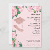 Elegante Bloemblush Roze en Roos Goud Afstuderen Kaart (Voorkant)