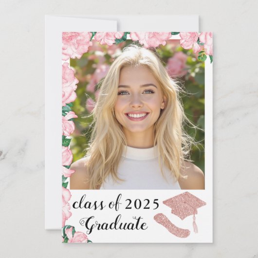 Elegante Bloemblush Roze en Wit Afstuderen Kaart (Achterkant)