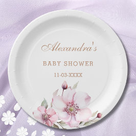 Elegante Bloemblush Roze Rozen Baby shower Papieren Bordje