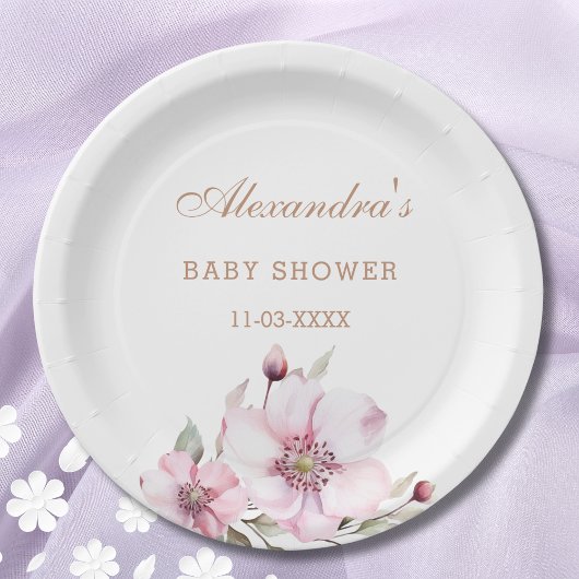 Elegante Bloemblush Roze Rozen Baby shower Papieren Bordje