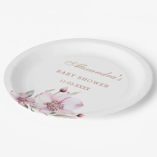 Elegante Bloemblush Roze Rozen Baby shower Papieren Bordje (Gekanteld)