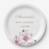 Elegante Bloemblush Roze Rozen Baby shower Papieren Bordje (Voorkant)