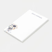Elegante bloemboeket in marineblauw met monogram post-it® notes (Schuin)