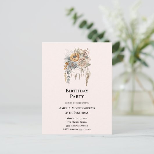 Elegante bloemboeket met verjaardagsdreamcatcher briefkaart (Staand voorkant)