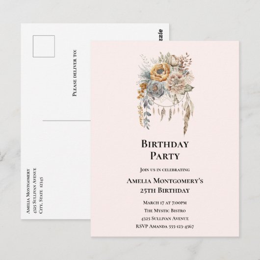 Elegante bloemboeket met verjaardagsdreamcatcher briefkaart (Voorkant / Achterkant)