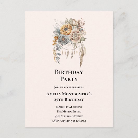 Elegante bloemboeket met verjaardagsdreamcatcher briefkaart (Voorkant)