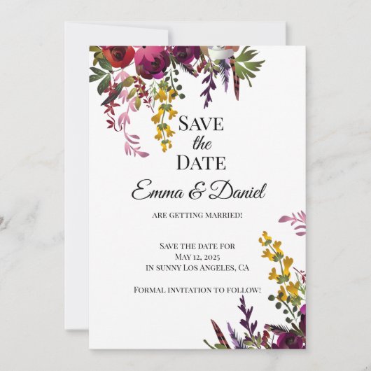 Elegante bloemboeket save the date (Voorkant)