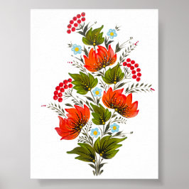 Elegante bloemboeket volkskunst poster