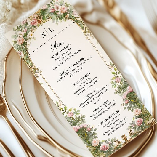 Elegante Bloemboog bruiloft monogram Menu