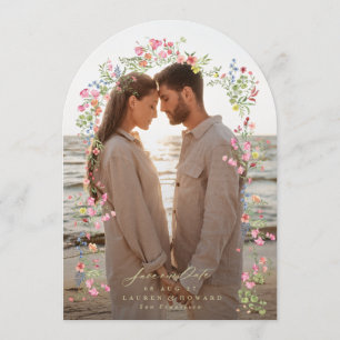 Elegante bloemboog foto opslag save the date bruil kaart