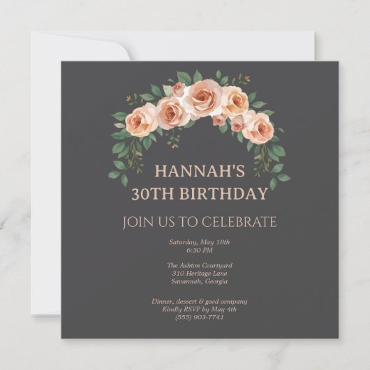 Elegante bloemboog frame verjaardagsuitnodiging save the date (Voorkant)