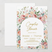 Elegante Bloemboog Koppel Baby Shower Uitnodiging (Voorkant / Achterkant)