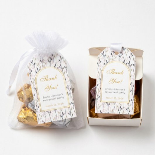 Elegante bloemboog-pensioenfeest cadeaulabel