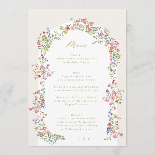 Elegante Bloemboog Spring Garden 5 x 7 bruiloft Menu (Voorkant)