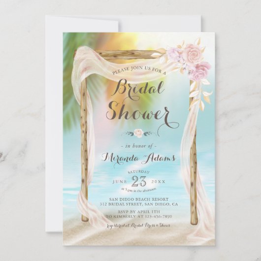 Elegante Bloemboog Tropisch Strand Bruidsfeestje Kaart (Voorkant)