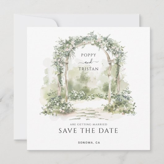 Elegante bloemboog tuin bruiloft  save the date (Voorkant)