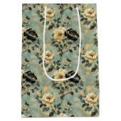 Elegante Bloemcrème & Zwarte Decoupage Medium Cadeauzakje (Achterkant)