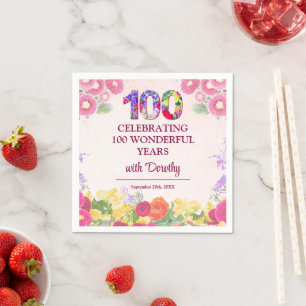 Elegante Bloemen 100e Verjaardag / Pastel 100 jaar Servet