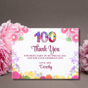 Elegante Bloemen 100ste verjaardag, 100 jaar Dank  Briefkaart