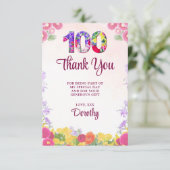 Elegante Bloemen 100ste Verjaardagsfeest / 100 Jaa Bedankkaart (Staand voorkant)
