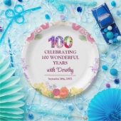 Elegante Bloemen 100ste Verjaardagsfeest / 100 Jaa Papieren Bordje (Feest)