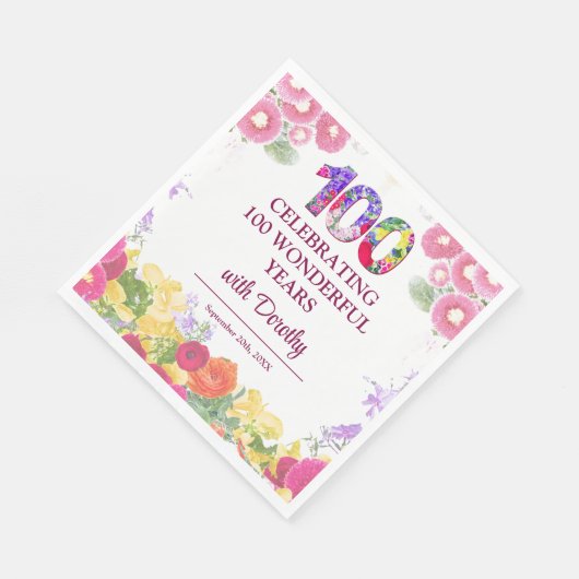 Elegante Bloemen 100ste Verjaardagsfeest / 100 Jaa Servet (Hoek)