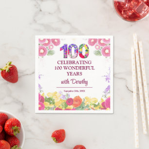 Elegante Bloemen 100ste Verjaardagsfeest / 100 Jaa Servet
