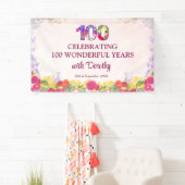 Elegante Bloemen 100ste Verjaardagsfeest / Pastel  Spandoek (Insitu)
