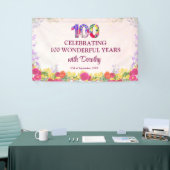 Elegante Bloemen 100ste Verjaardagsfeest / Pastel  Spandoek (Beurs)