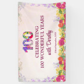 Elegante Bloemen 100ste Verjaardagsfeest / Pastel  Spandoek (Verticaal)