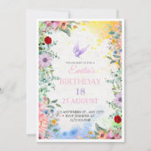 Elegante Bloemen 18e Verjaardag Uitnodiging met Wa (Voorkant)