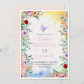 Elegante Bloemen 18e Verjaardag Uitnodiging met Wa (Voorkant / Achterkant)