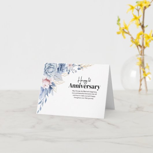 Elegante Bloemen 1e bruiloft Jubileum Kaart (Gele Bloem)