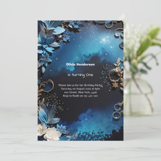 Elegante Bloemen 1e Verjaardag Uitnodiging (Staand voorkant)