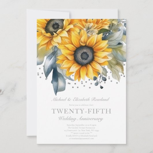 Elegante Bloemen 25e bruiloft Jubileum Uitnodiging (Voorkant)