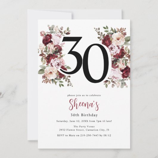 Elegante Bloemen 30ste Verjaardag Kaart (Voorkant)