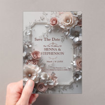 Elegante Bloemen 3D Save the Date Uitnodiging